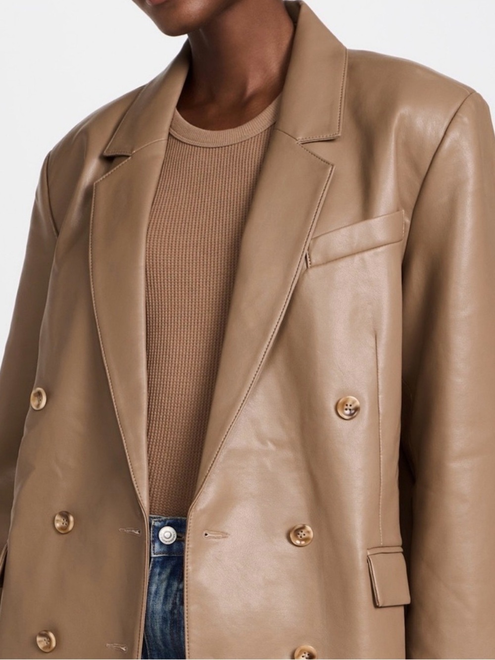 Pistola Roman oversized double-breasted faux leather blazer in taupe - Picture 2 of 8